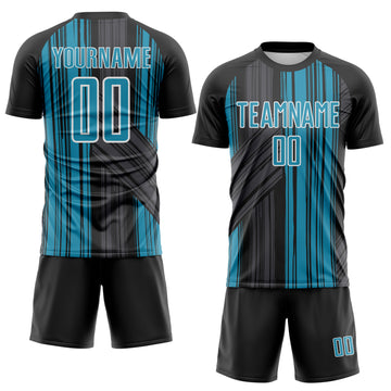 Custom Black Panther Blue-White Brush Stroke Fluid Stripes Sublimation Soccer Uniform Jersey