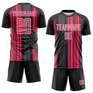 Custom Black Neon Pink-White Brush Stroke Fluid Stripes Sublimation Soccer Uniform Jersey