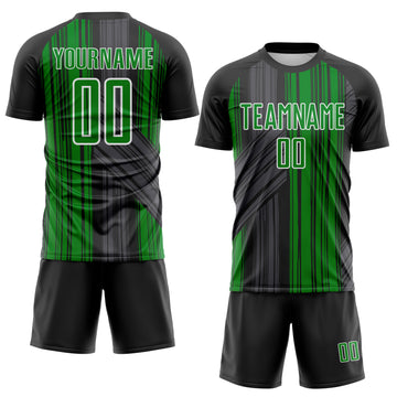 Custom Black Grass Green-White Brush Stroke Fluid Stripes Sublimation Soccer Uniform Jersey