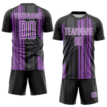 Custom Black Medium Purple-White Brush Stroke Fluid Stripes Sublimation Soccer Uniform Jersey