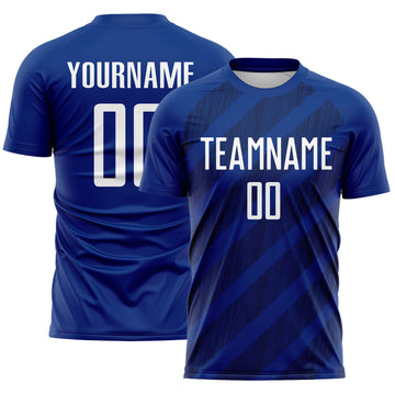 Custom Royal White-Navy Diagonal Stripes Sublimation Soccer Uniform Jersey