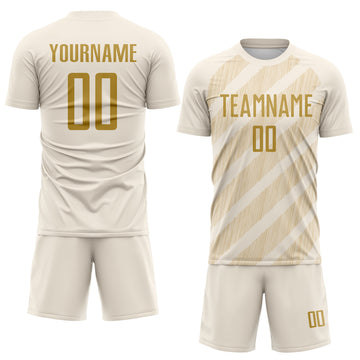 Custom Cream Old Gold-City Cream Diagonal Stripes Sublimation Soccer Uniform Jersey