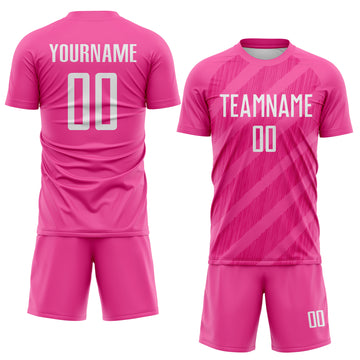 Custom Pink White-Hot Pink Diagonal Stripes Sublimation Soccer Uniform Jersey
