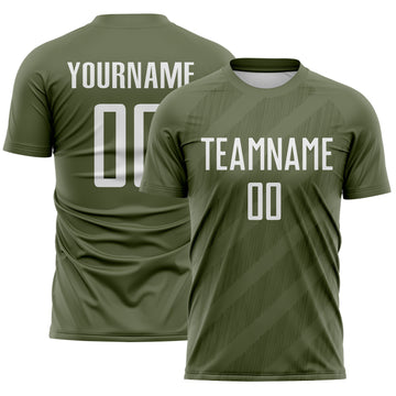 Custom Olive-White Diagonal Stripes Sublimation Soccer Uniform Jersey