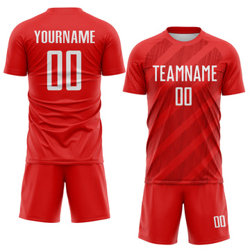 Custom Red-White Diagonal Stripes Sublimation Soccer Uniform Jersey