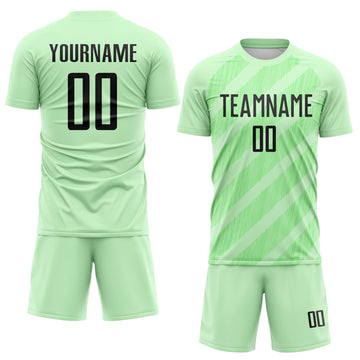 Custom Pea Green-Black Diagonal Stripes Sublimation Soccer Uniform Jersey