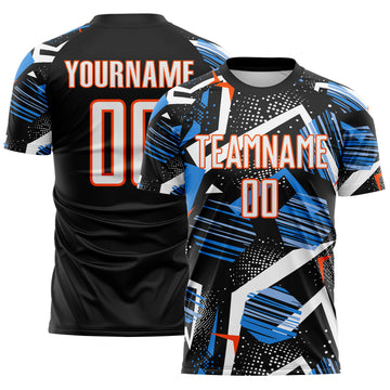Custom Black White Blue-Orange Geometric Asymmetry Shatter Sublimation Soccer Uniform Jersey