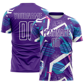Custom Purple Blue Pink-White Geometric Asymmetry Shatter Sublimation Soccer Uniform Jersey