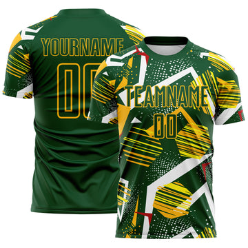 Custom Green Red White-Gold Geometric Asymmetry Shatter Sublimation Soccer Uniform Jersey