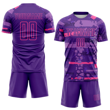 Custom Purple-Pink Abstract Geometric Stripe Fragment Sublimation Soccer Uniform Jersey