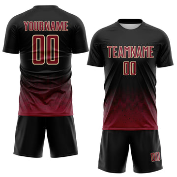 Custom Black Crimson-Cream Fade Wave Lines Splatter Sublimation Soccer Uniform Jersey