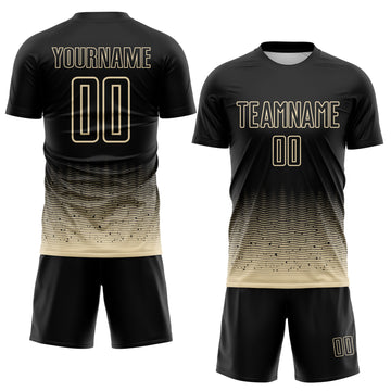Custom Black-Cream Fade Wave Lines Splatter Sublimation Soccer Uniform Jersey