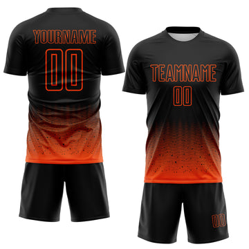 Custom Black-Orange Fade Wave Lines Splatter Sublimation Soccer Uniform Jersey