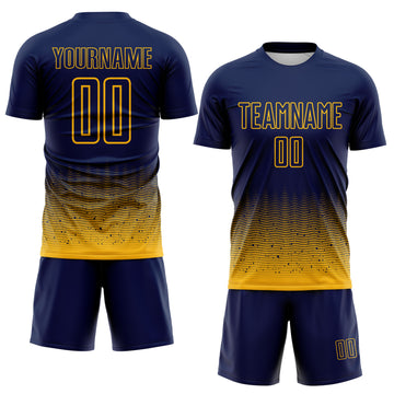 Custom Navy-Gold Fade Wave Lines Splatter Sublimation Soccer Uniform Jersey