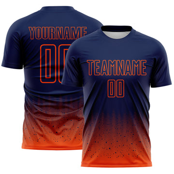 Custom Navy-Orange Fade Wave Lines Splatter Sublimation Soccer Uniform Jersey