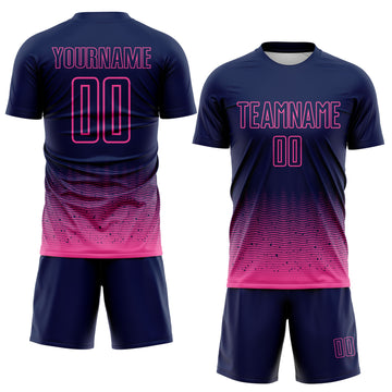 Custom Navy-Pink Fade Wave Lines Splatter Sublimation Soccer Uniform Jersey
