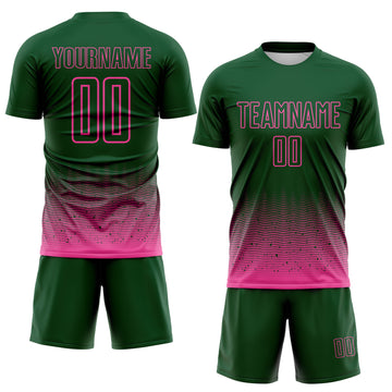 Custom Green-Pink Fade Wave Lines Splatter Sublimation Soccer Uniform Jersey