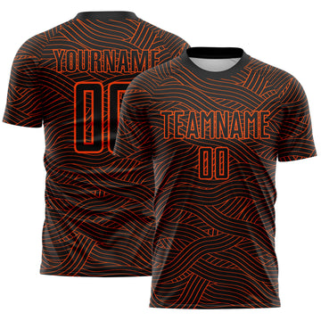 Custom Black-Orange Abstract Wave Lines Interlocking Sublimation Soccer Uniform Jersey