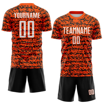 Custom Orange White-Black Geometric Fragment Splatter Sublimation Soccer Uniform Jersey