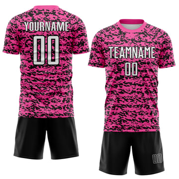 Custom Pink White-Black Geometric Fragment Splatter Sublimation Soccer Uniform Jersey