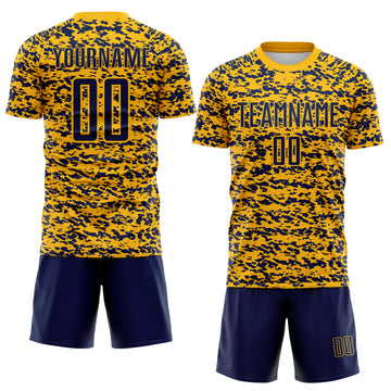 Custom Gold-Navy Geometric Fragment Splatter Sublimation Soccer Uniform Jersey