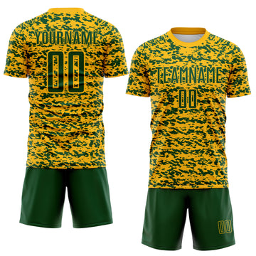 Custom Gold-Green Geometric Fragment Splatter Sublimation Soccer Uniform Jersey