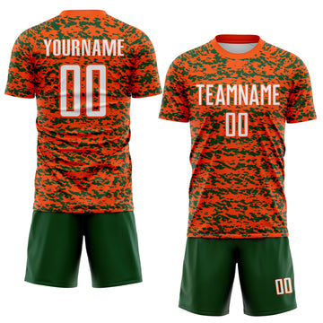 Custom Orange White-Green Geometric Fragment Splatter Sublimation Soccer Uniform Jersey