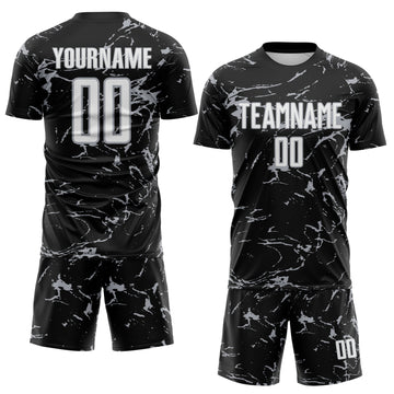 Custom Black White-Gray Abstract Fluid Marble Sublimation Soccer Uniform Jersey