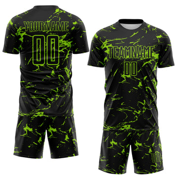 Custom Black-Neon Green Abstract Fluid Marble Sublimation Soccer Uniform Jersey