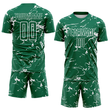 Custom Kelly Green-White Abstract Fluid Marble Sublimation Soccer Uniform Jersey