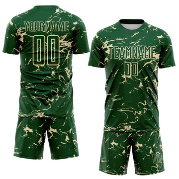 Custom Green-Cream Abstract Fluid Marble Sublimation Soccer Uniform Jersey