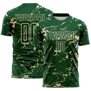 Custom Green-Cream Abstract Fluid Marble Sublimation Soccer Uniform Jersey
