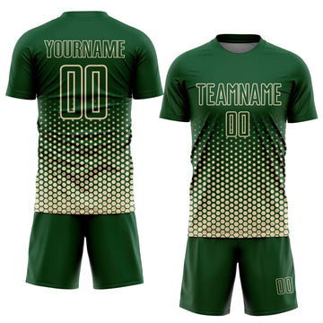 Custom Green-Cream Geometric Hexagonal Dot Gradient Sublimation Soccer Uniform Jersey