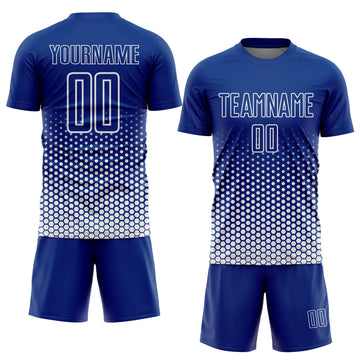 Custom Royal-White Geometric Hexagonal Dot Gradient Sublimation Soccer Uniform Jersey
