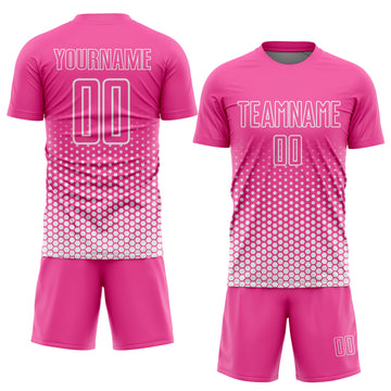Custom Pink-White Geometric Hexagonal Dot Gradient Sublimation Soccer Uniform Jersey