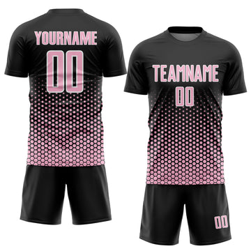 Custom Black Light Pink-White Geometric Hexagonal Dot Gradient Sublimation Soccer Uniform Jersey