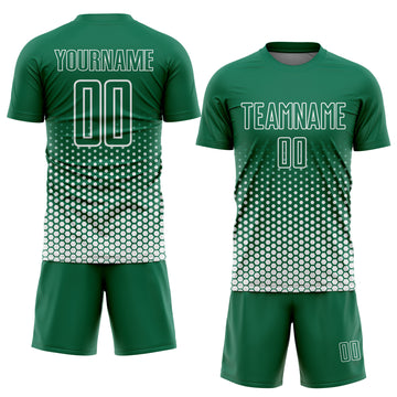 Custom Kelly Green-White Geometric Hexagonal Dot Gradient Sublimation Soccer Uniform Jersey