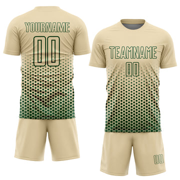 Custom Cream-Green Geometric Hexagonal Dot Gradient Sublimation Soccer Uniform Jersey