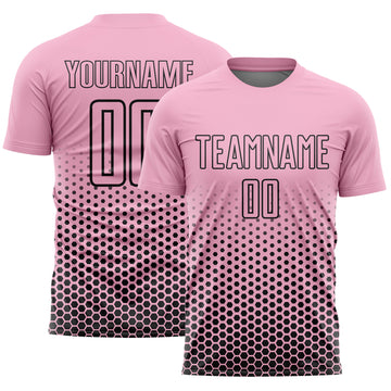 Custom Light Pink-Black Geometric Hexagonal Dot Gradient Sublimation Soccer Uniform Jersey