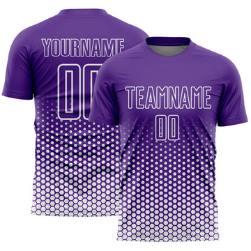 Custom Purple-White Geometric Hexagonal Dot Gradient Sublimation Soccer Uniform Jersey