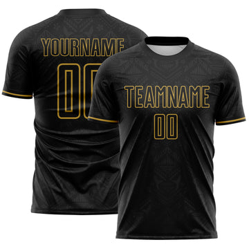 Custom Black-Old Gold Jamaica Subtle Tribal Aztec Sublimation Soccer Uniform Jersey