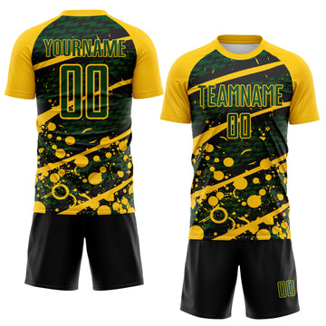Custom Yellow Green-Black Jamaica Brush Stroke Splatter Sublimation Soccer Uniform Jersey