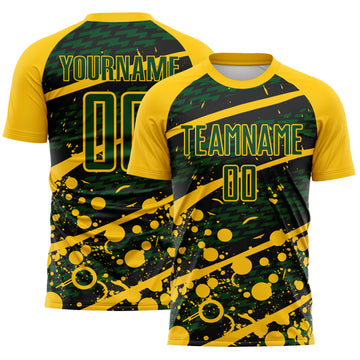 Custom Yellow Green-Black Jamaica Brush Stroke Splatter Sublimation Soccer Uniform Jersey