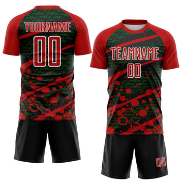 Custom Red Green Black-White Jamaica Brush Stroke Splatter Sublimation Soccer Uniform Jersey