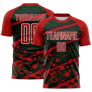Custom Red Green Black-White Jamaica Brush Stroke Splatter Sublimation Soccer Uniform Jersey