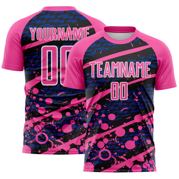 Custom Pink Royal Black-White Jamaica Brush Stroke Splatter Sublimation Soccer Uniform Jersey