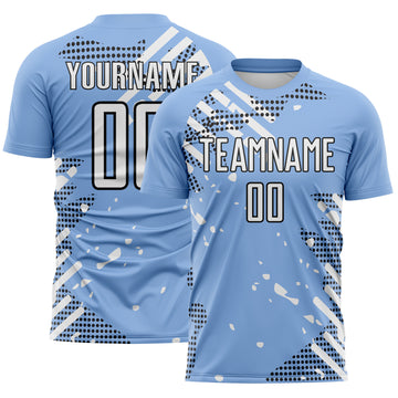 Custom Light Blue White-Black Argentina Brush Stroke Splatter Sublimation Soccer Uniform Jersey