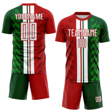 Custom Green White-Red Jamaica Stripes Sublimation Soccer Uniform Jersey