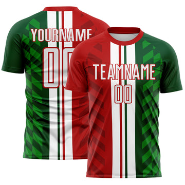 Custom Green White-Red Jamaica Stripes Sublimation Soccer Uniform Jersey