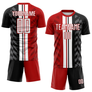 Custom Black White-Red Jamaica Stripes Sublimation Soccer Uniform Jersey